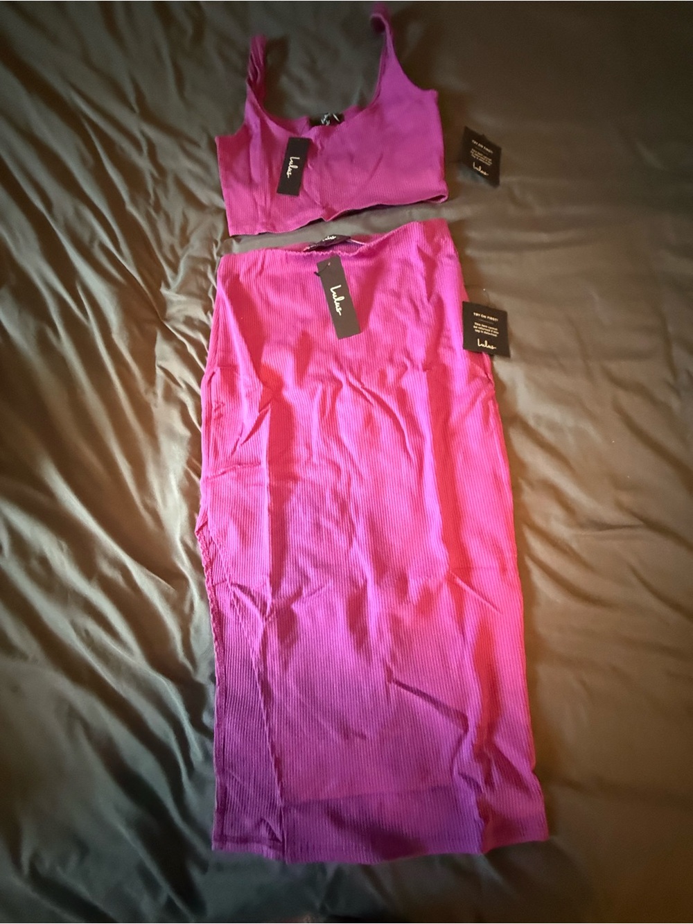 Lulu's Vibrant Fuchsia Ribbed Midi Skirt Set